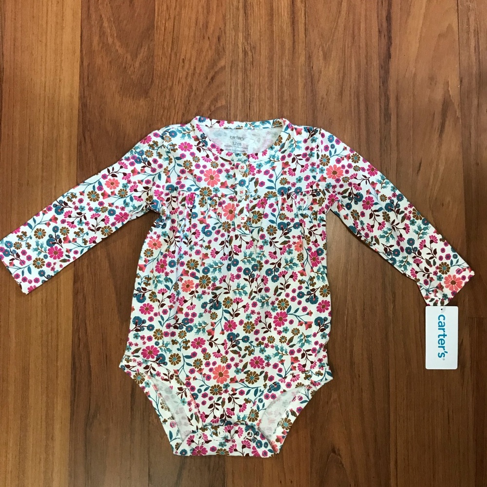 Carter's Baby Girl Floral Long Sleeve Bodysuit Size 12 Months